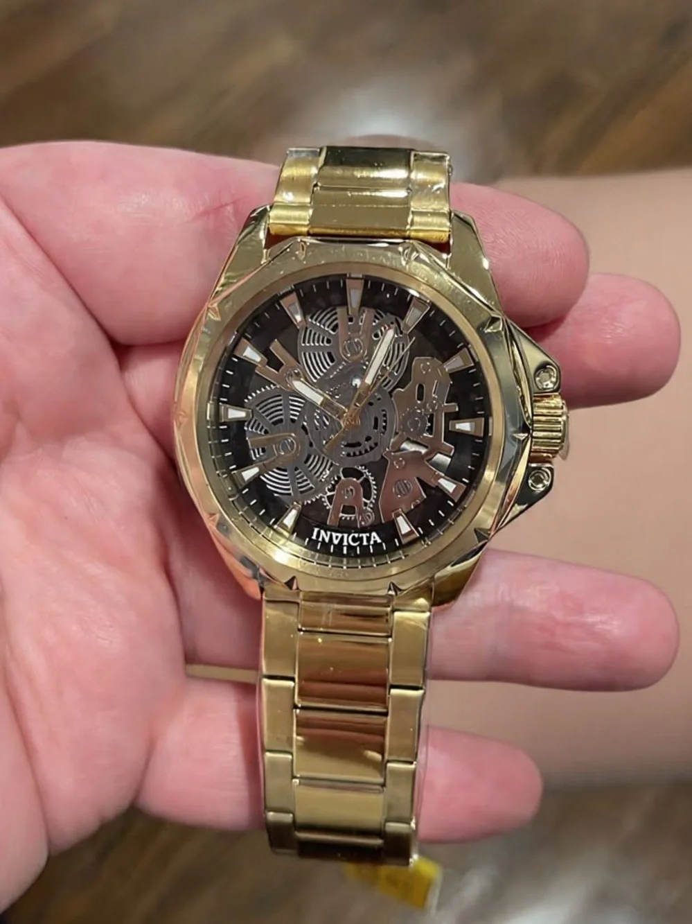 Invicta Objet D Art Gold and Black Skeleton Watch